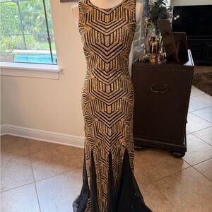 Calvin Klein Black Dress with Gold Embellished Accents,